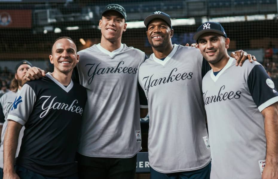 Aaron Judge and Michael Strahan at CC Sabathia's Charity Softball Game 2019