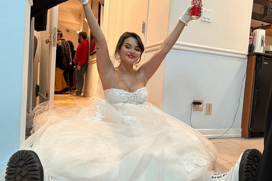 Selena Gomez in a wedding gown for Only Murders on Hulu